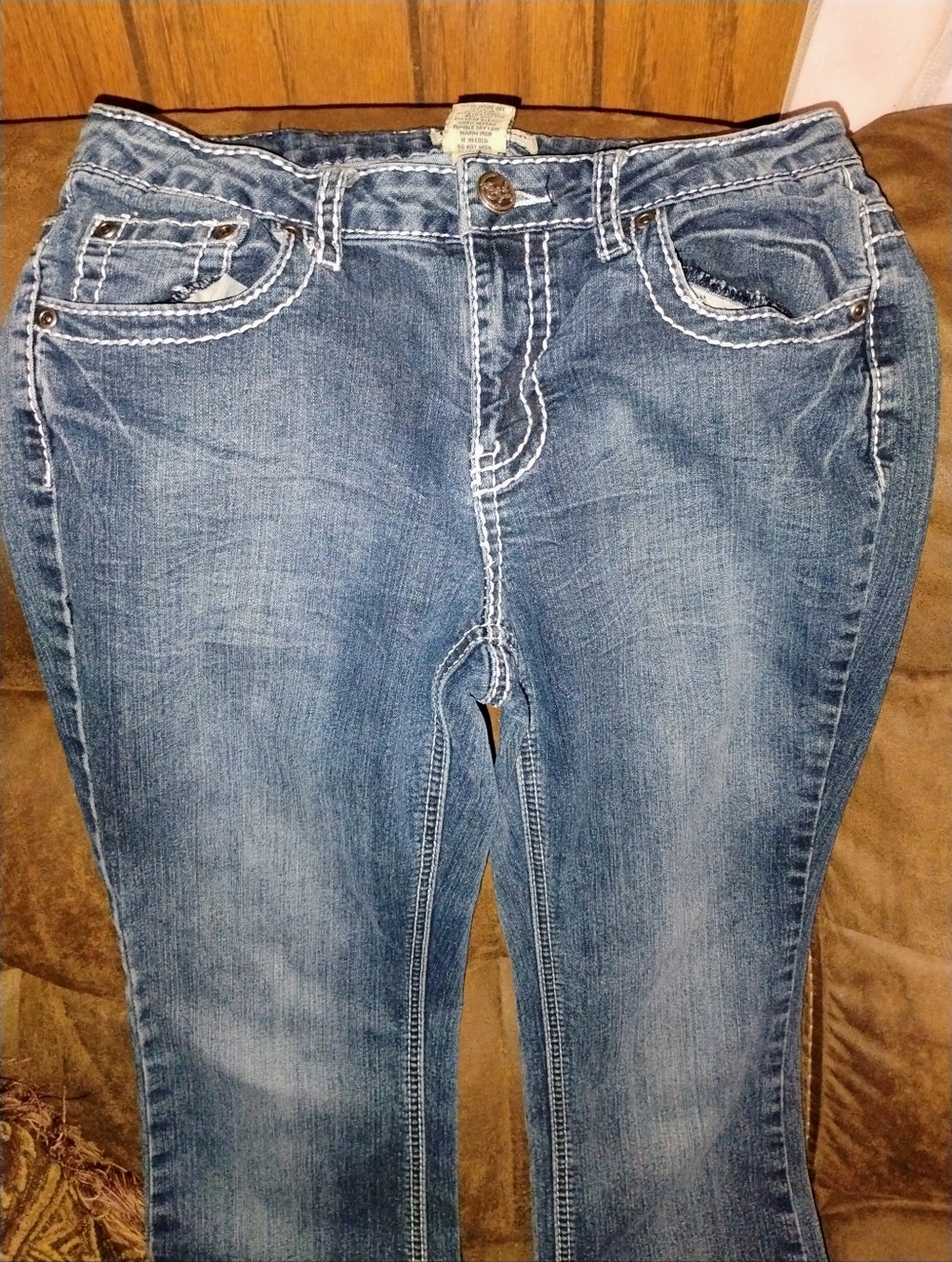 Earl Jeans Faded Blue Denim with Brown Leather Patch